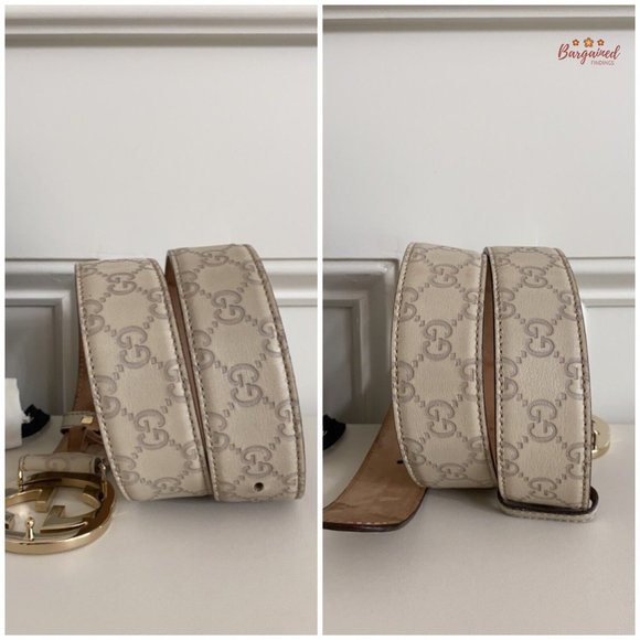 Authentic Gucci Cream Guccissima Leather Gold Interlocking G Buckle Belt 85/34 - Picture 8 of 12